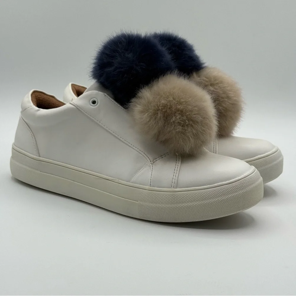 Mossimo Supply Co. Abbie Leather Slip On White Sneakers With Faux Fur Pompom - Picture 13 of 14